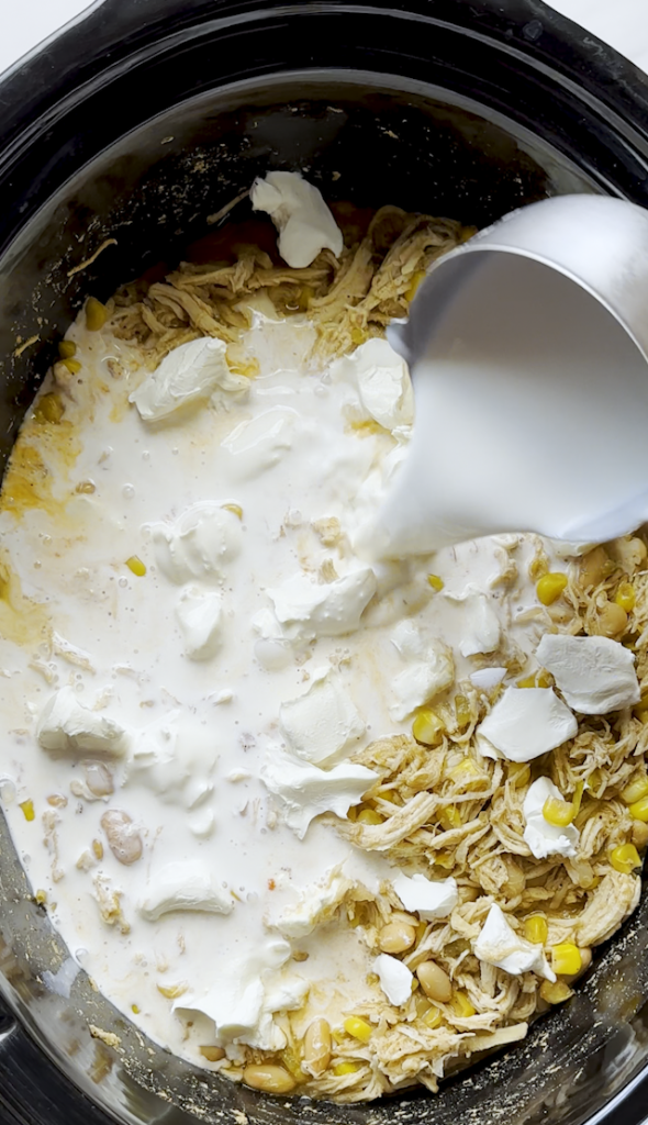 white chicken chili in a slow cooker